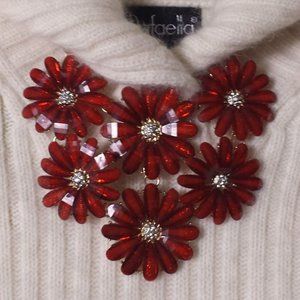 Statement Red Crystal Bead Flower Necklace Statement Runway
